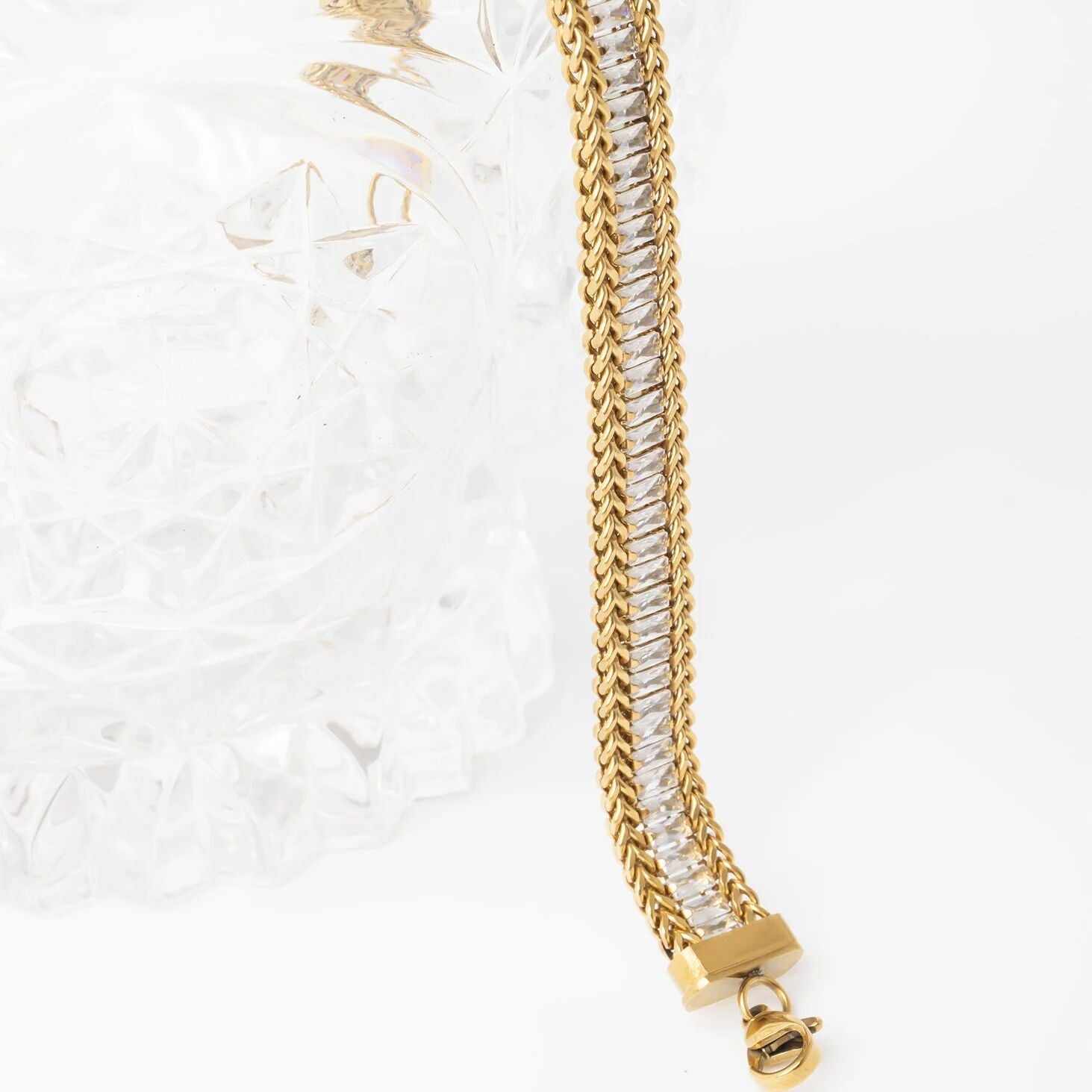 18K Gold PVD Stainless Steel Snake Square CZ Stone Tennis Chain Bracelet