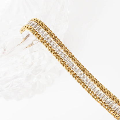 18K Gold PVD Stainless Steel Snake Square CZ Stone Tennis Chain Bracelet