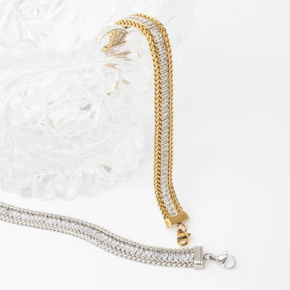 18K Gold PVD Stainless Steel Snake Square CZ Stone Tennis Chain Bracelet