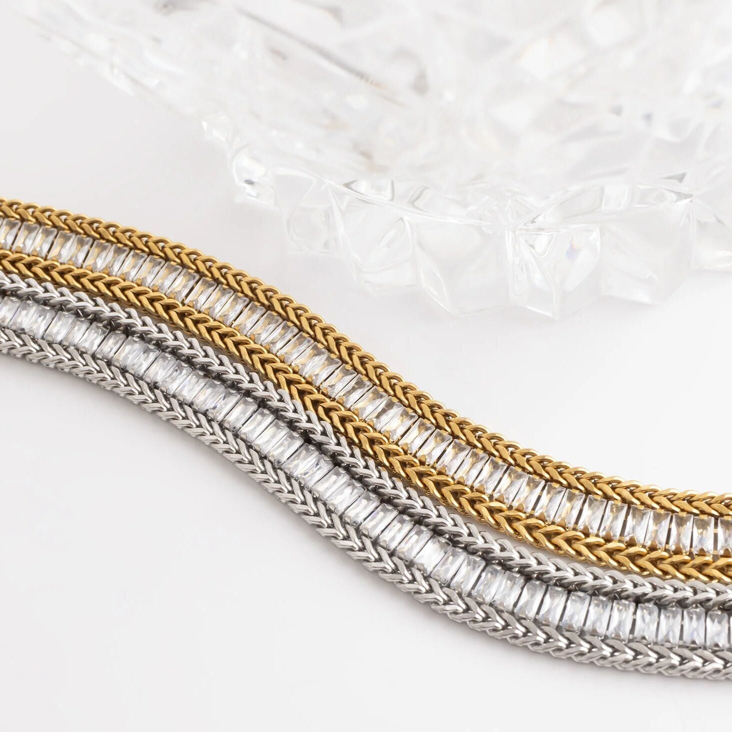 18K Gold PVD Stainless Steel Snake Square CZ Stone Tennis Chain Bracelet