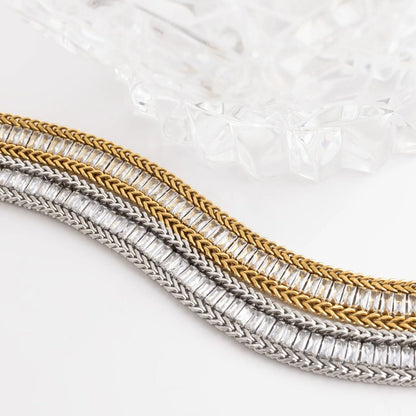18K Gold PVD Stainless Steel Snake Square CZ Stone Tennis Chain Bracelet