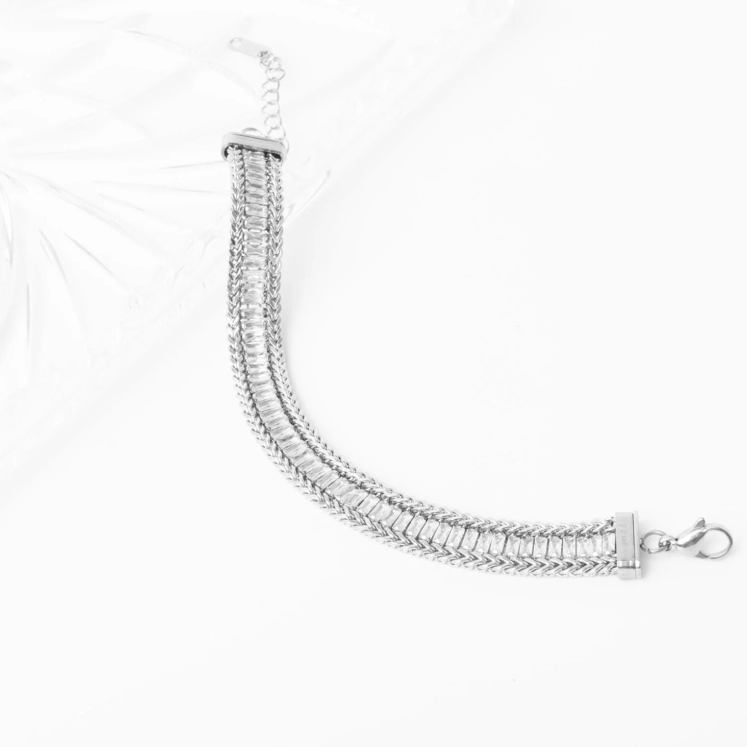 18K Gold PVD Stainless Steel Snake Square CZ Stone Tennis Chain Bracelet