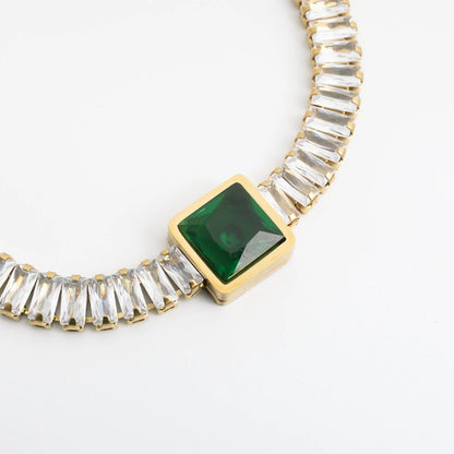 18K Gold PVD Stainless Steel Square Stone Emerald Tennis Chain Bracelet