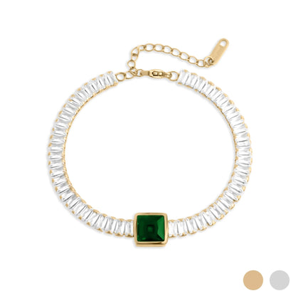 18K Gold PVD Stainless Steel Square Stone Emerald Tennis Chain Bracelet