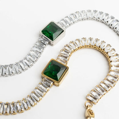 18K Gold PVD Stainless Steel Square Stone Emerald Tennis Chain Bracelet