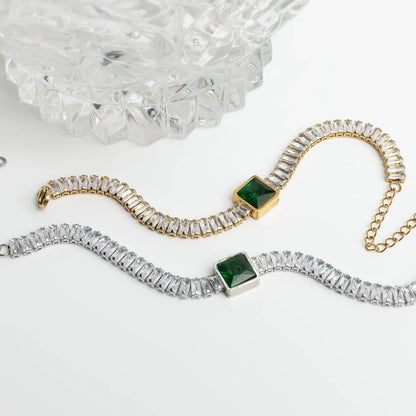 18K Gold PVD Stainless Steel Square Stone Emerald Tennis Chain Bracelet