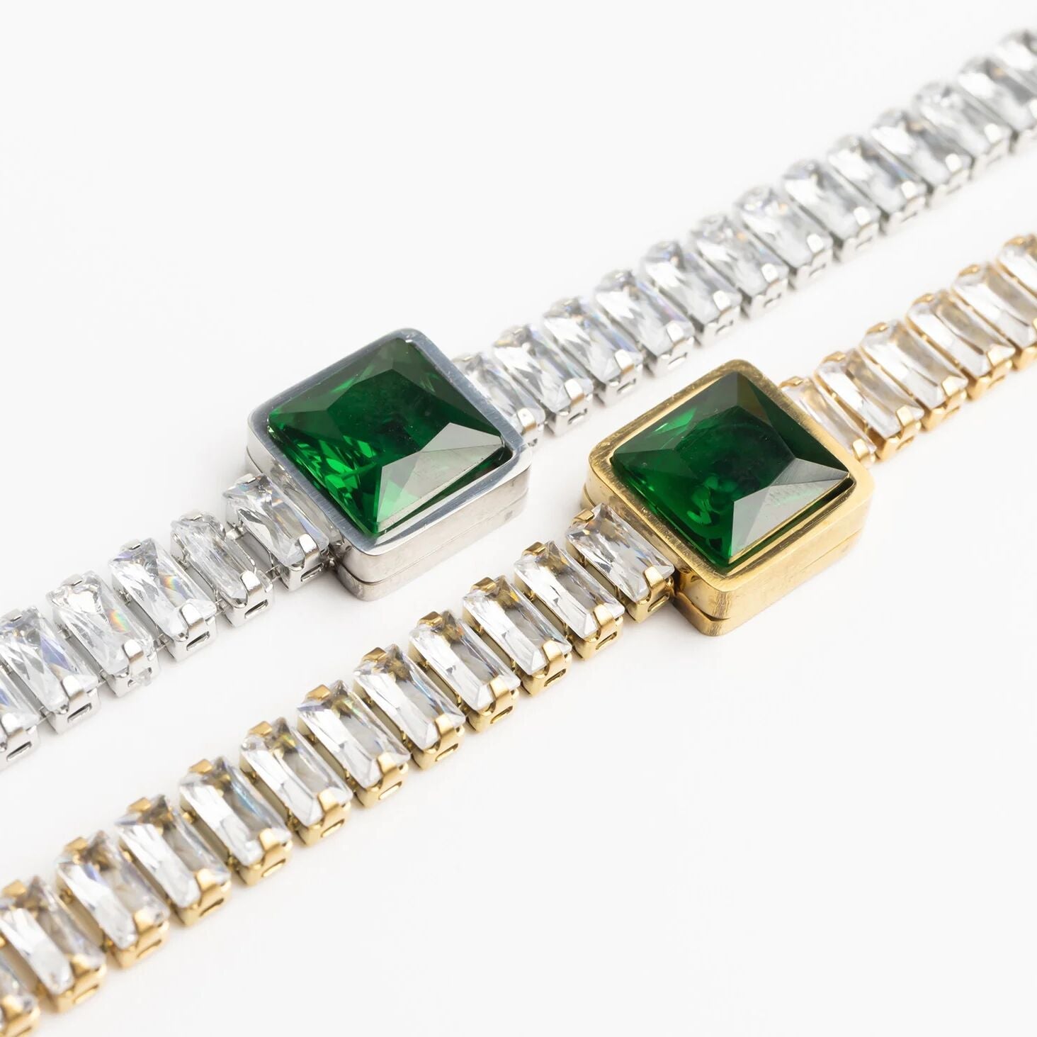 18K Gold PVD Stainless Steel Square Stone Emerald Tennis Chain Bracelet