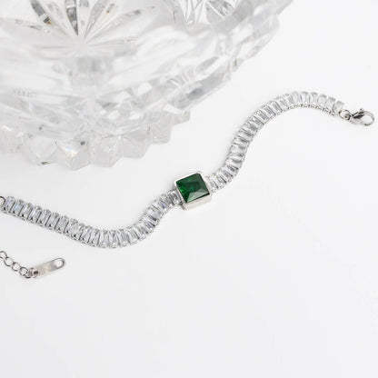 18K Gold PVD Stainless Steel Square Stone Emerald Tennis Chain Bracelet