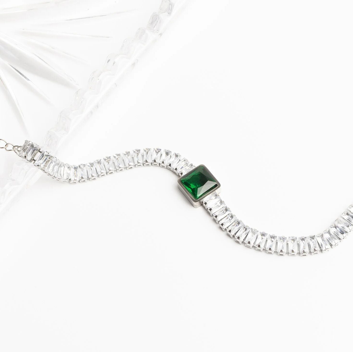 18K Gold PVD Stainless Steel Square Stone Emerald Tennis Chain Bracelet