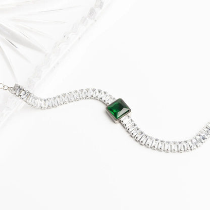 18K Gold PVD Stainless Steel Square Stone Emerald Tennis Chain Bracelet