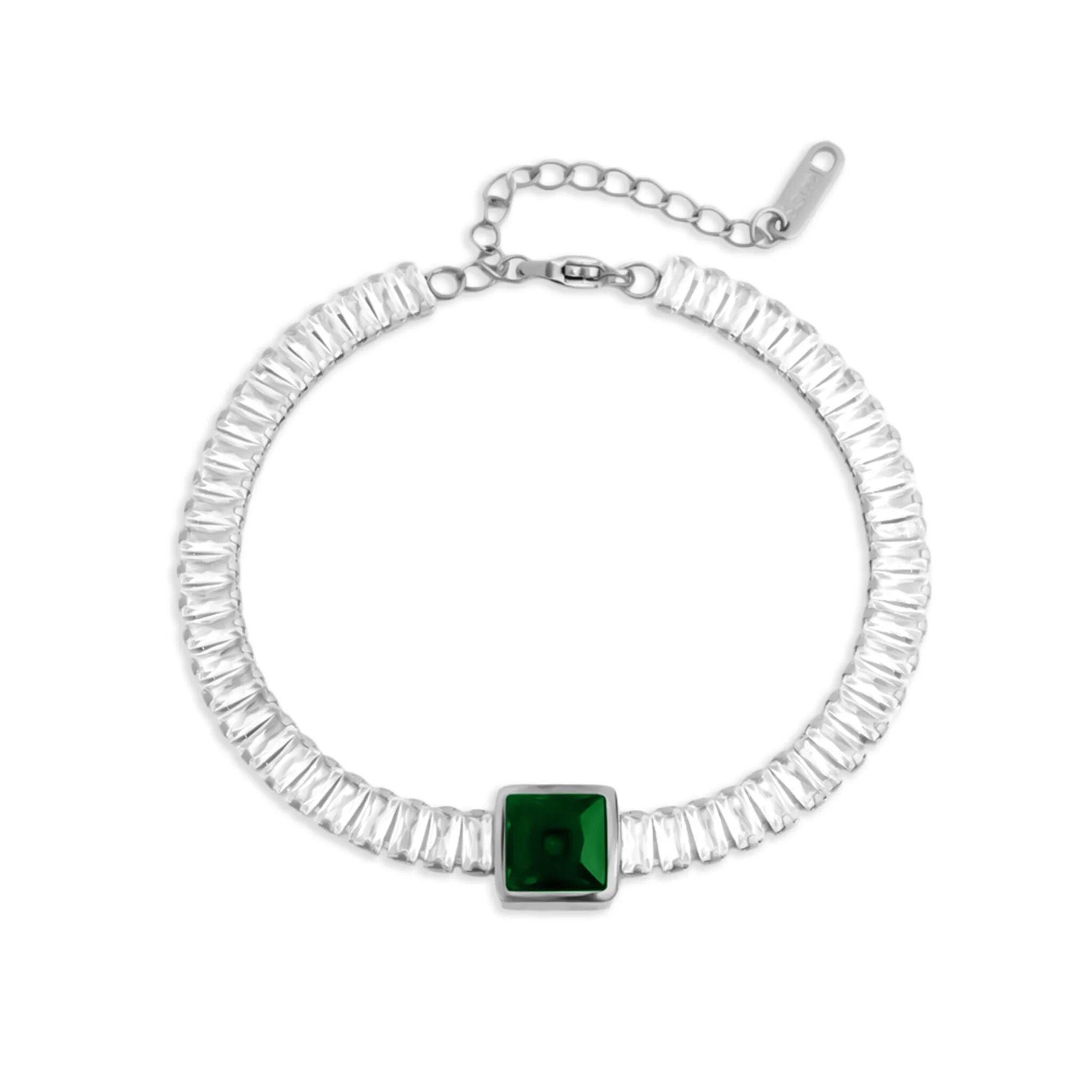 18K Gold PVD Stainless Steel Square Stone Emerald Tennis Chain Bracelet