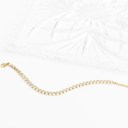 18K Gold PVD Stainless Steel Oval CZ Tennis Chain Bracelet