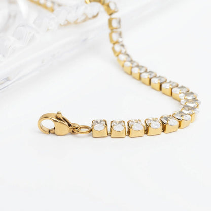 18K Gold PVD Stainless Steel Oval CZ Tennis Chain Bracelet