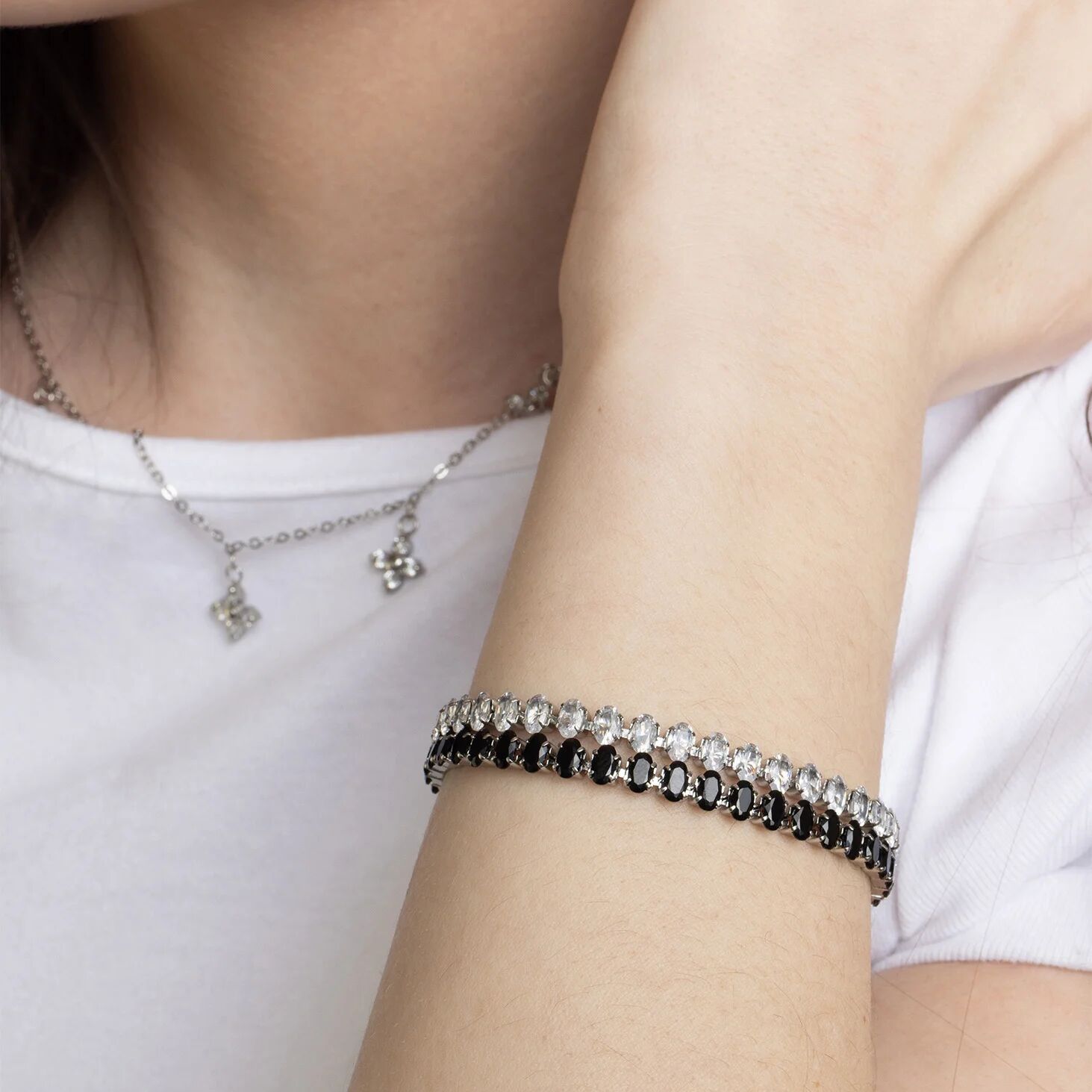 18K Gold PVD Stainless Steel Oval CZ Tennis Chain Bracelet