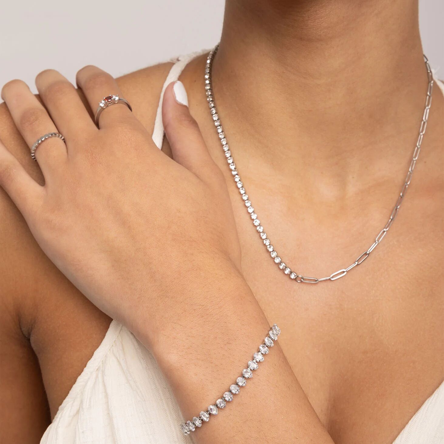 18K Gold PVD Stainless Steel Oval CZ Tennis Chain Bracelet