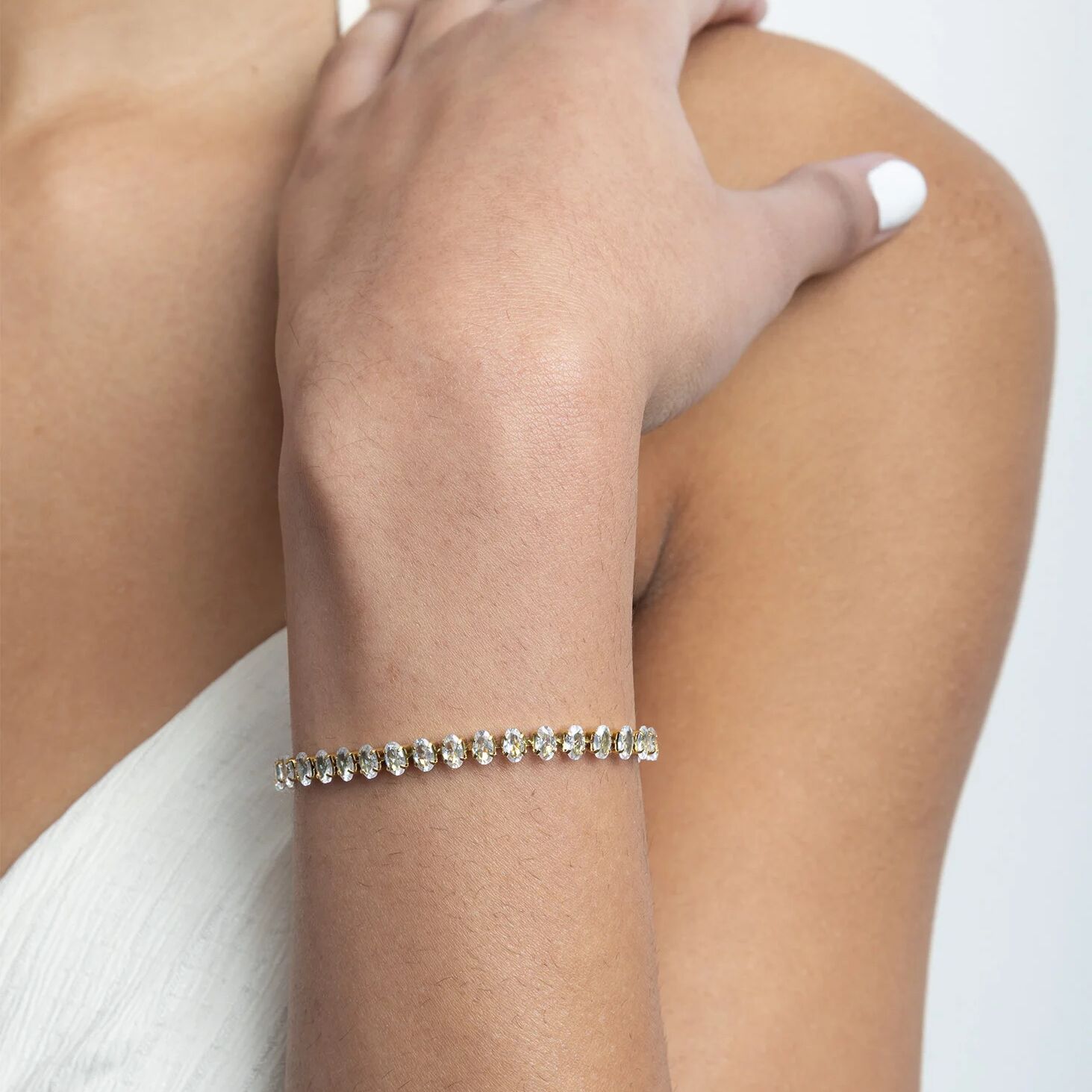 18K Gold PVD Stainless Steel Oval CZ Tennis Chain Bracelet