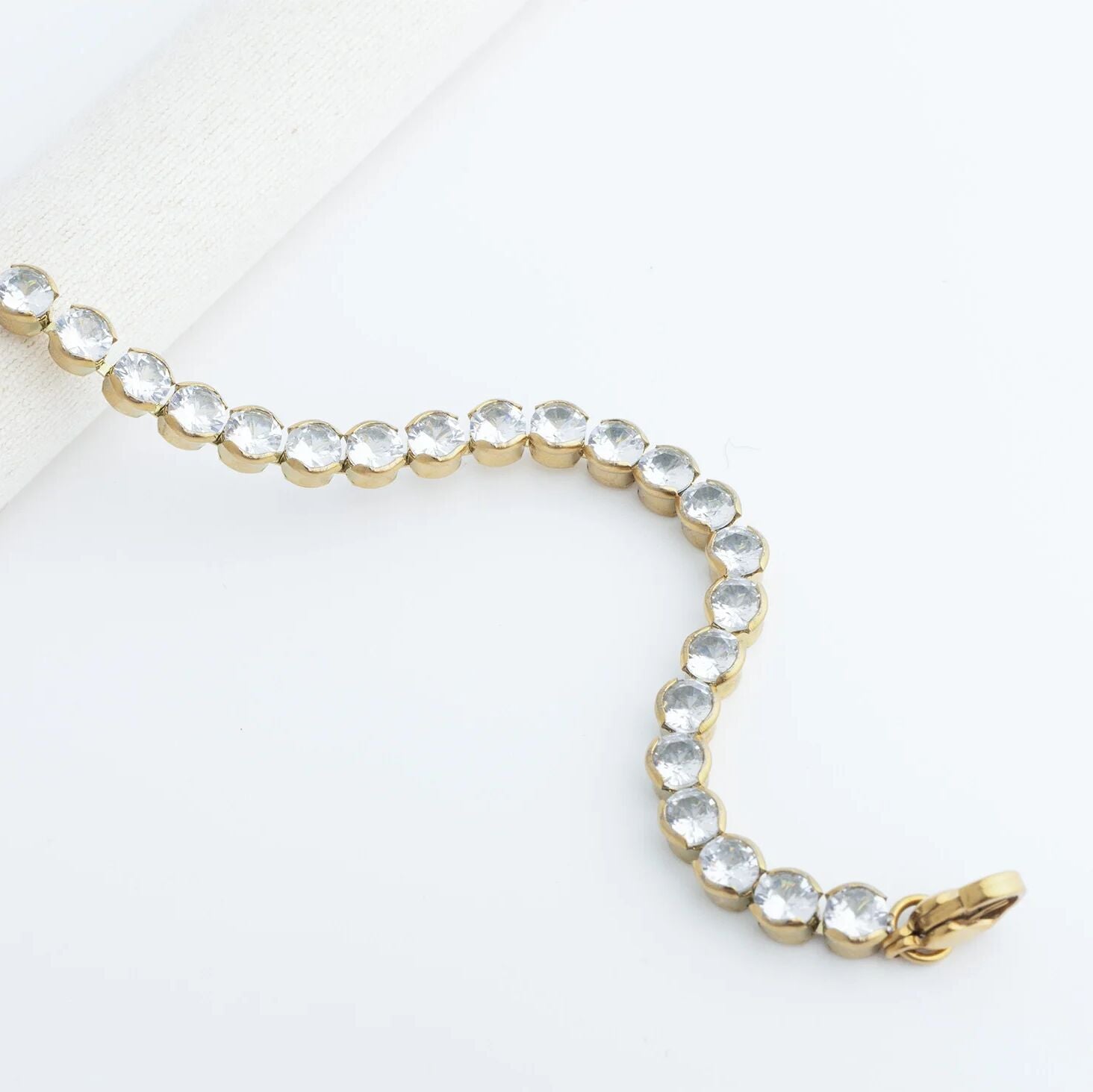18K Gold PVD Stainless Steel CZ Round Stone Tennis Chain Bracelet