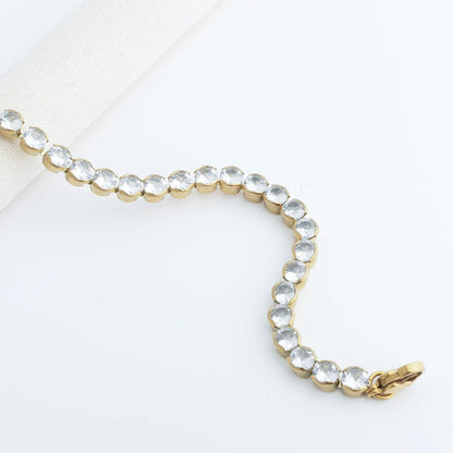 18K Gold PVD Stainless Steel CZ Round Stone Tennis Chain Bracelet