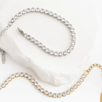 18K Gold PVD Stainless Steel CZ Round Stone Tennis Chain Bracelet