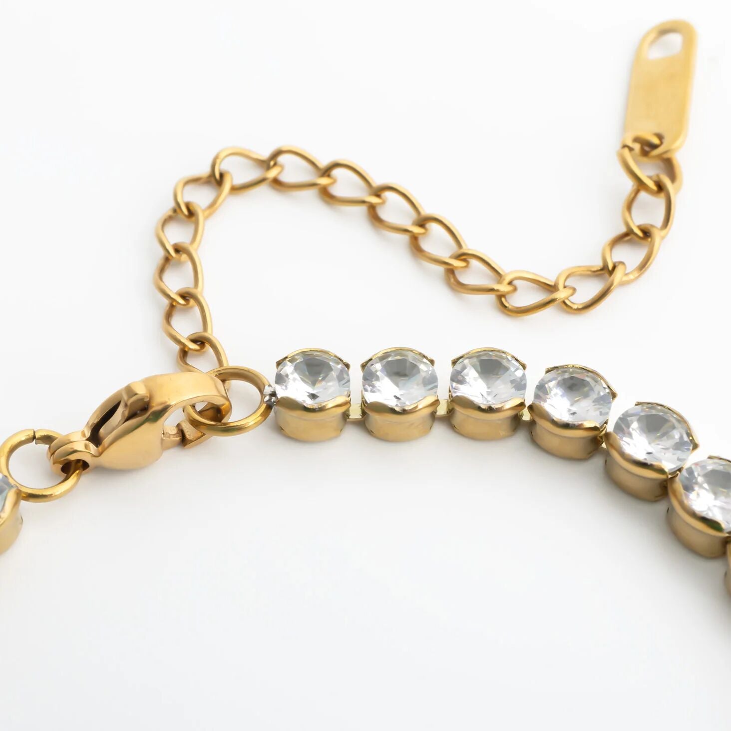 18K Gold PVD Stainless Steel CZ Round Stone Tennis Chain Bracelet