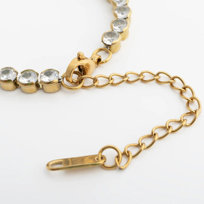 18K Gold PVD Stainless Steel CZ Round Stone Tennis Chain Bracelet