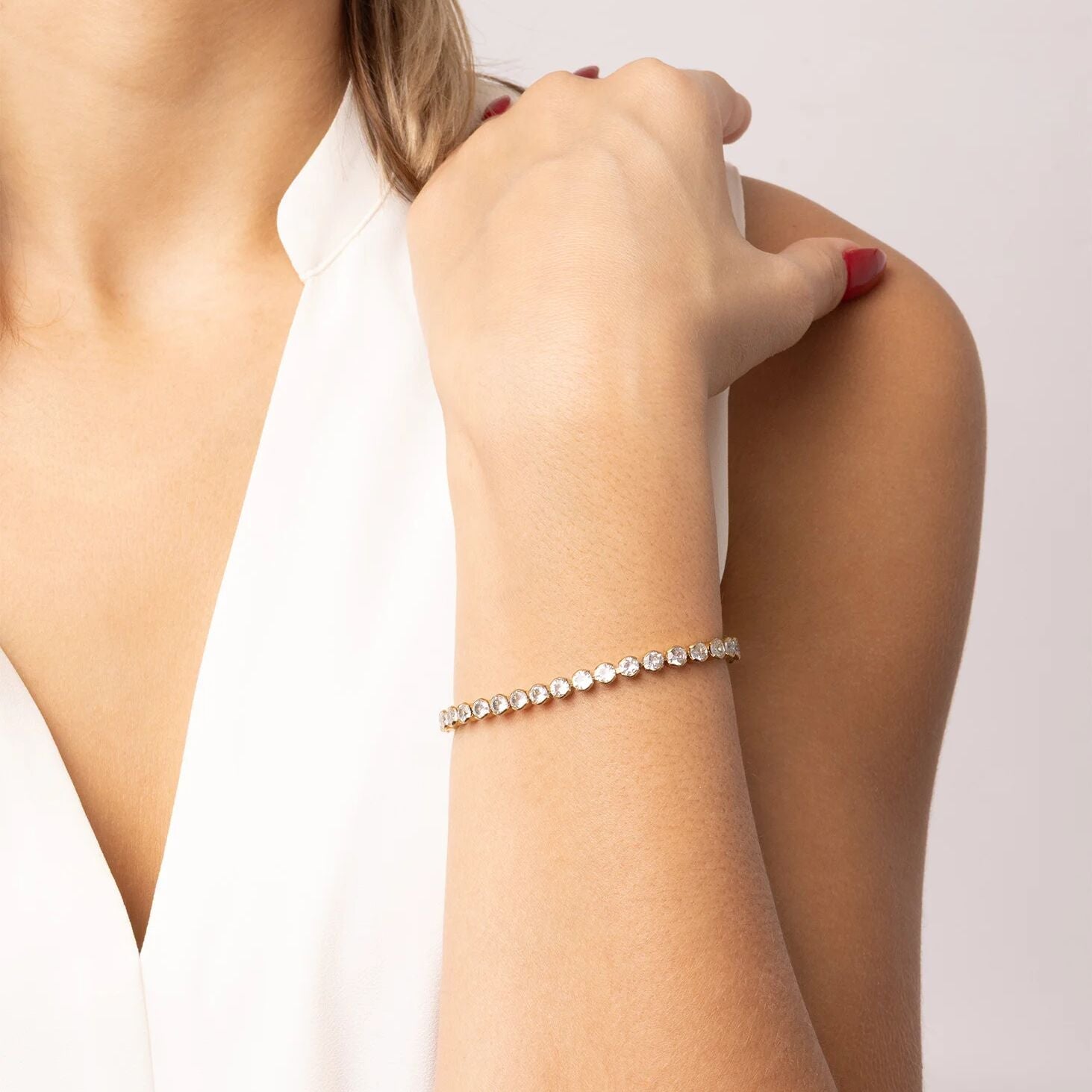 18K Gold PVD Stainless Steel CZ Round Stone Tennis Chain Bracelet