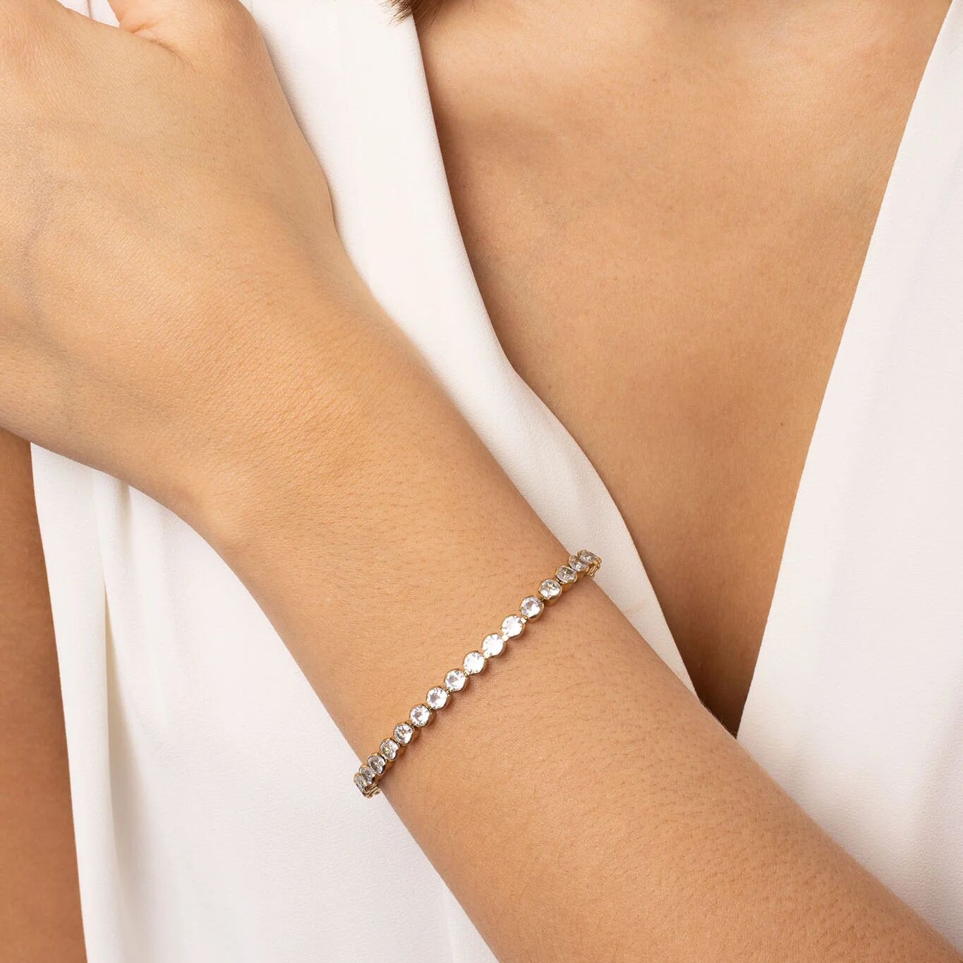 18K Gold PVD Stainless Steel CZ Round Stone Tennis Chain Bracelet