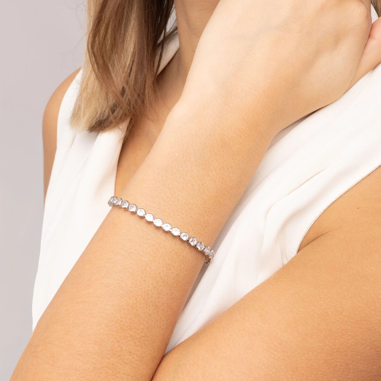 18K Gold PVD Stainless Steel CZ Round Stone Tennis Chain Bracelet