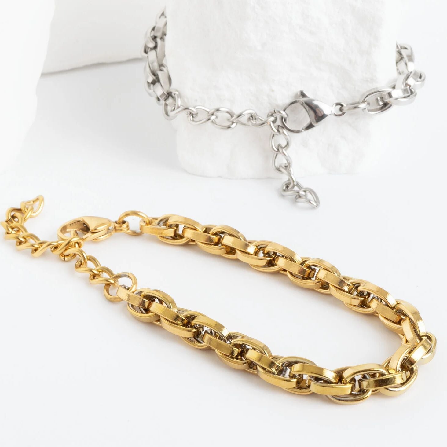 18K Gold PVD Stainless Steel Double Oval Chain Bracelet