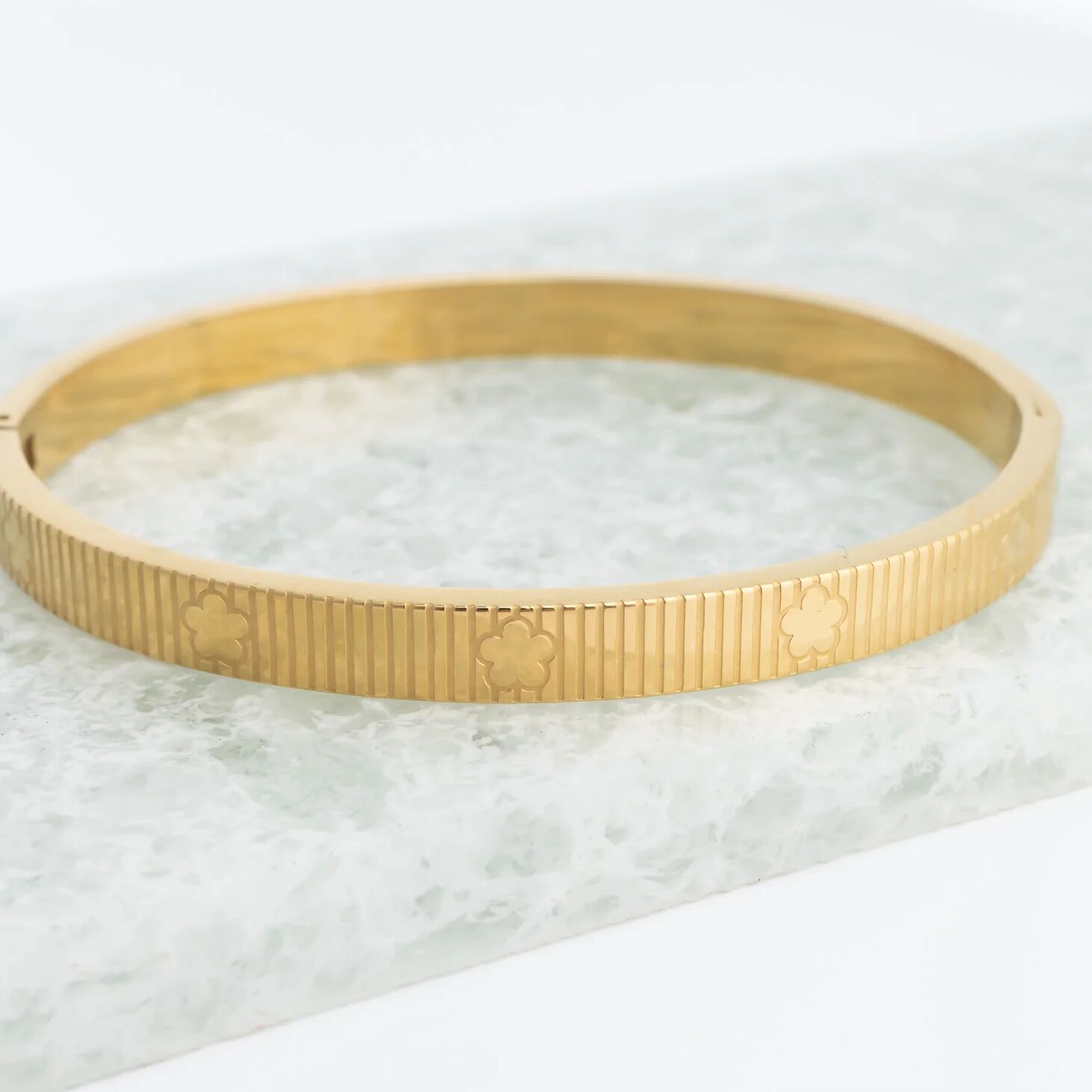 18K Gold PVD Stainless Steel Fluted Bangle Bracelet