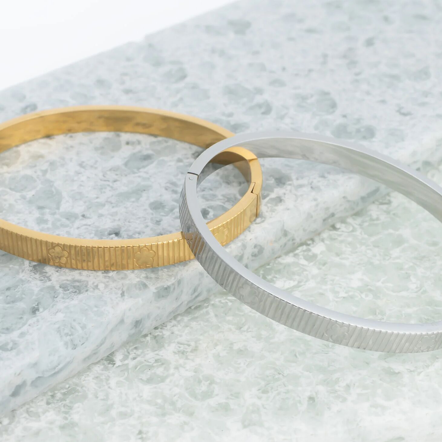 18K Gold PVD Stainless Steel Fluted Bangle Bracelet