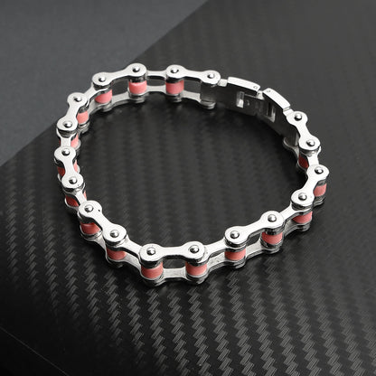 Stainless Steel And Pink Bike Chain Bracelet