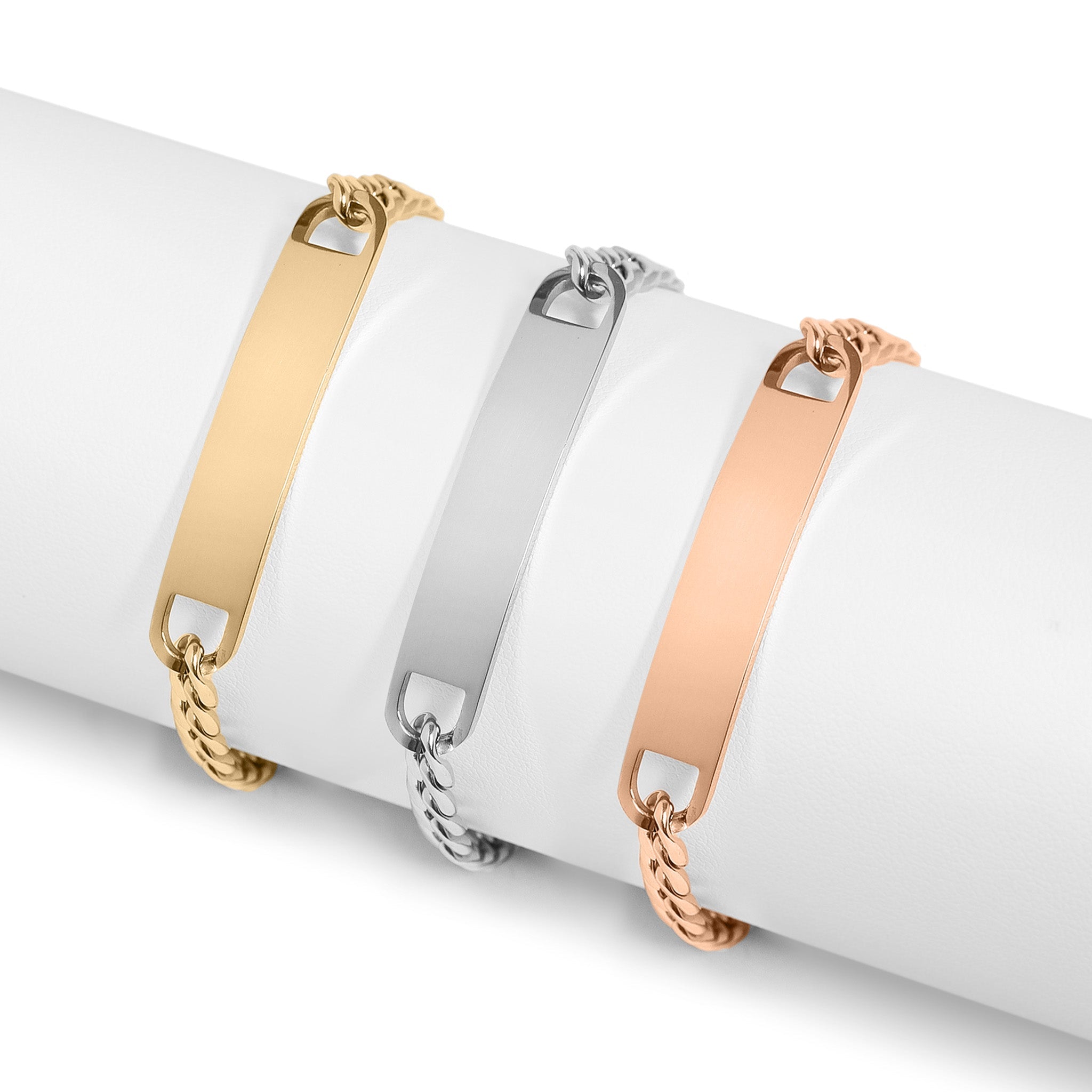 18K Gold PVD Stainless Steel Blank ID Curved Bar Bracelet