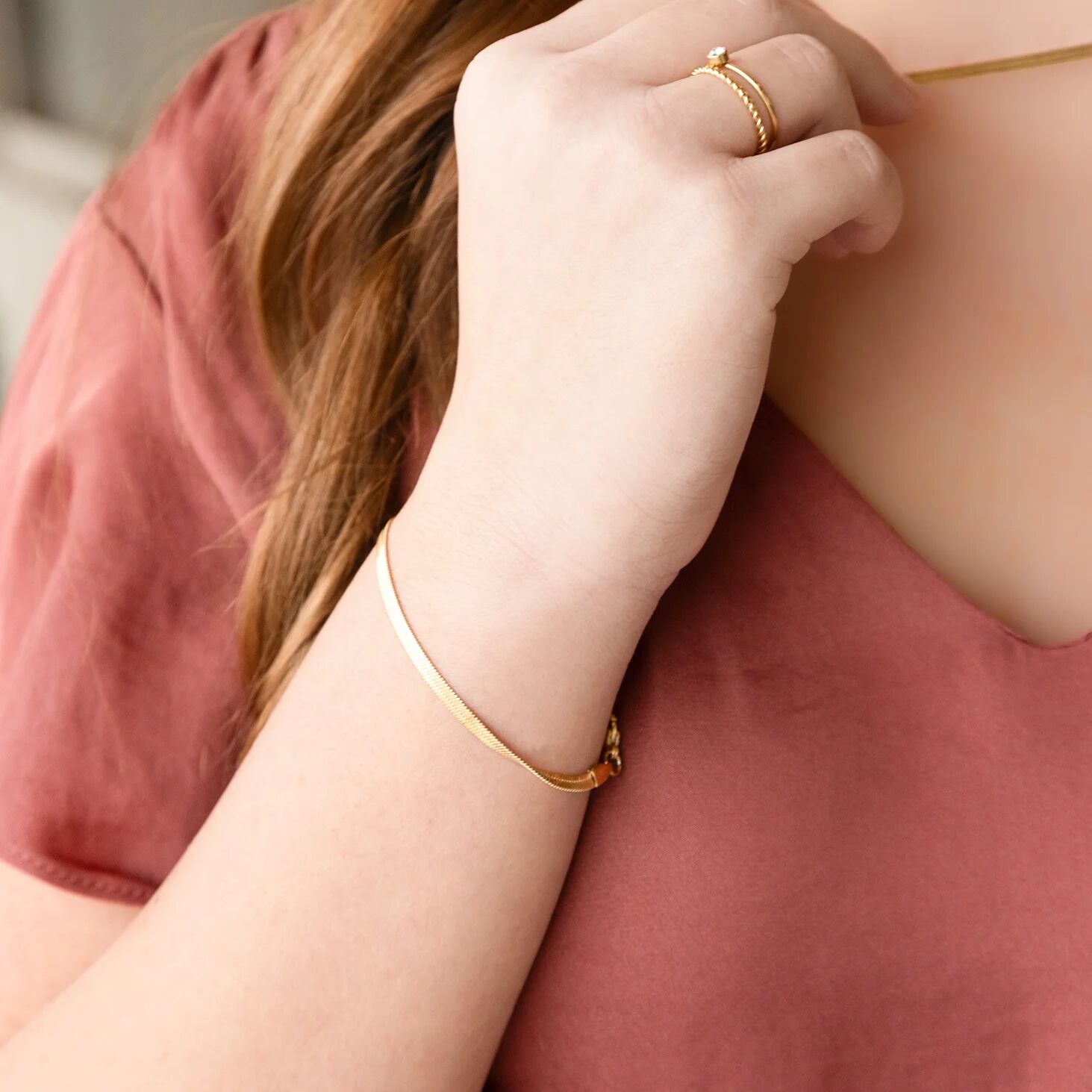 14K Gold Filled PLUS Herringbone Chain Bracelet