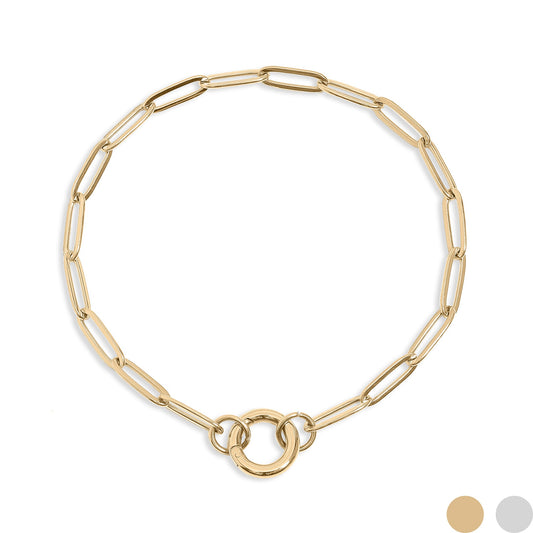 18K Gold PVD Stainless Steel Paperclip Charm Keeper Bracelet