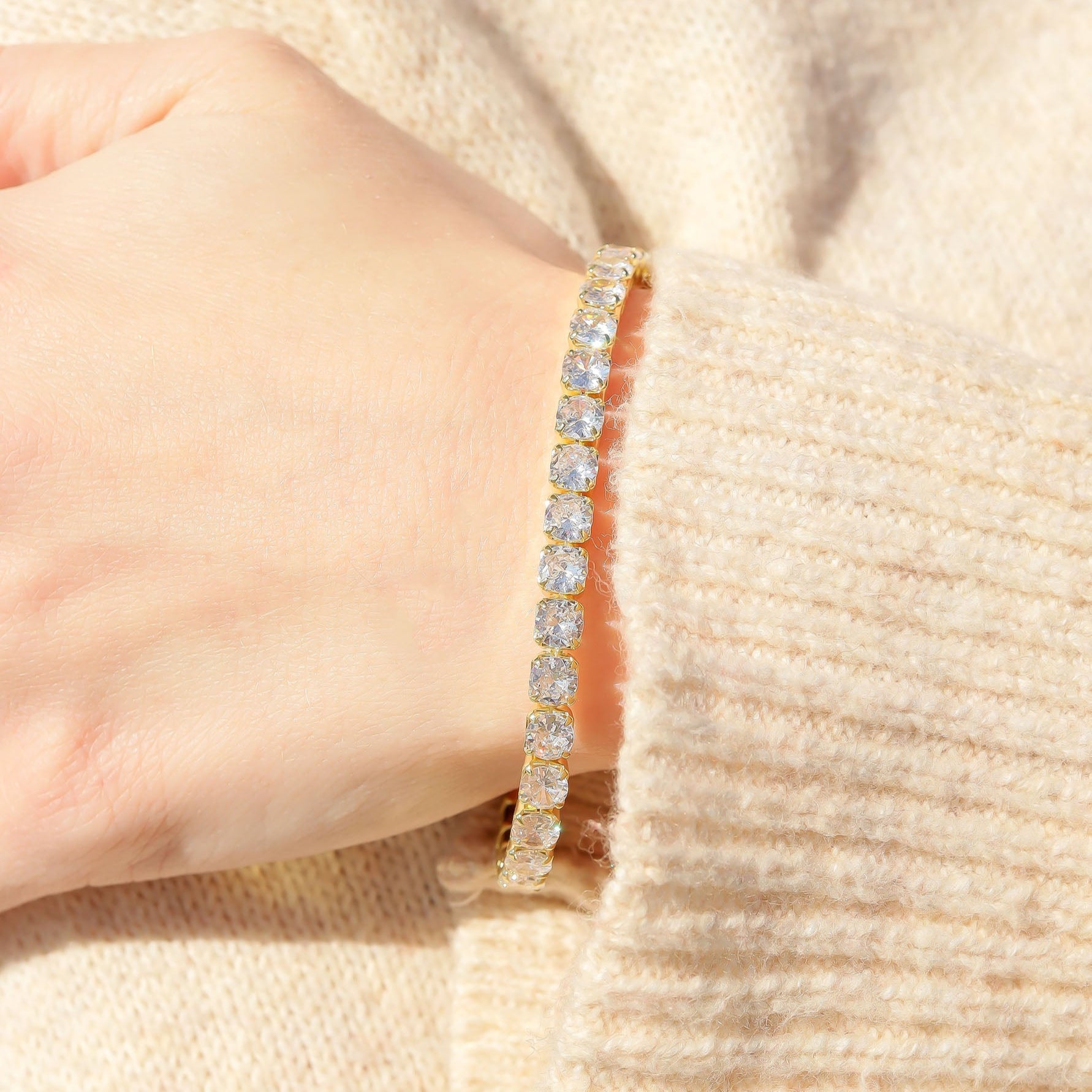 Gold PVD Coated Over Brass Cubic Zirconia Tennis Bracelet