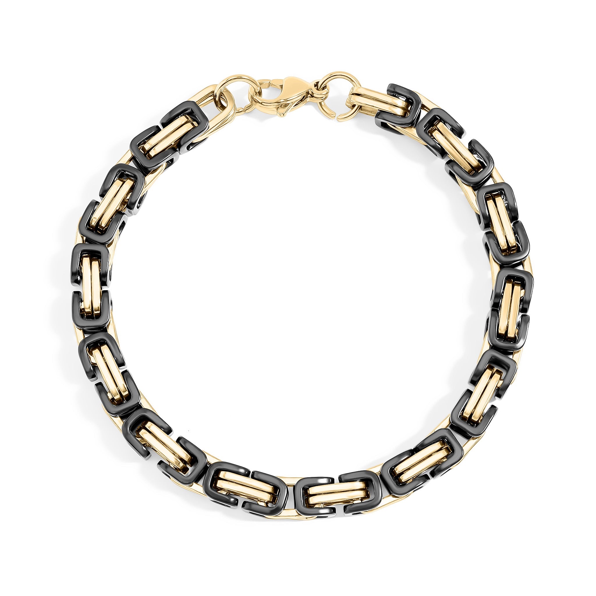18K Gold PVD & Black Stainless Steel Byzantine Chain Bracelet or Anklet