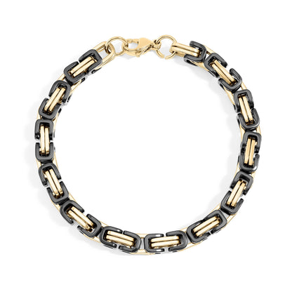 18K Gold PVD & Black Stainless Steel Byzantine Chain Bracelet or Anklet
