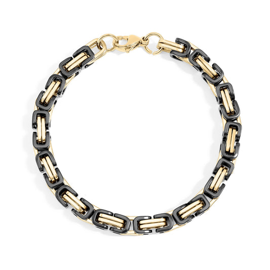 18K Gold PVD & Black Stainless Steel Byzantine Chain Bracelet or Anklet