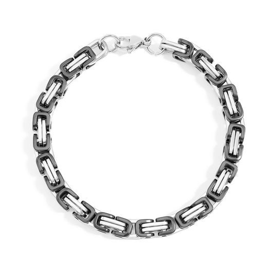Stainless Steel And Black Byzantine Chain Bracelet