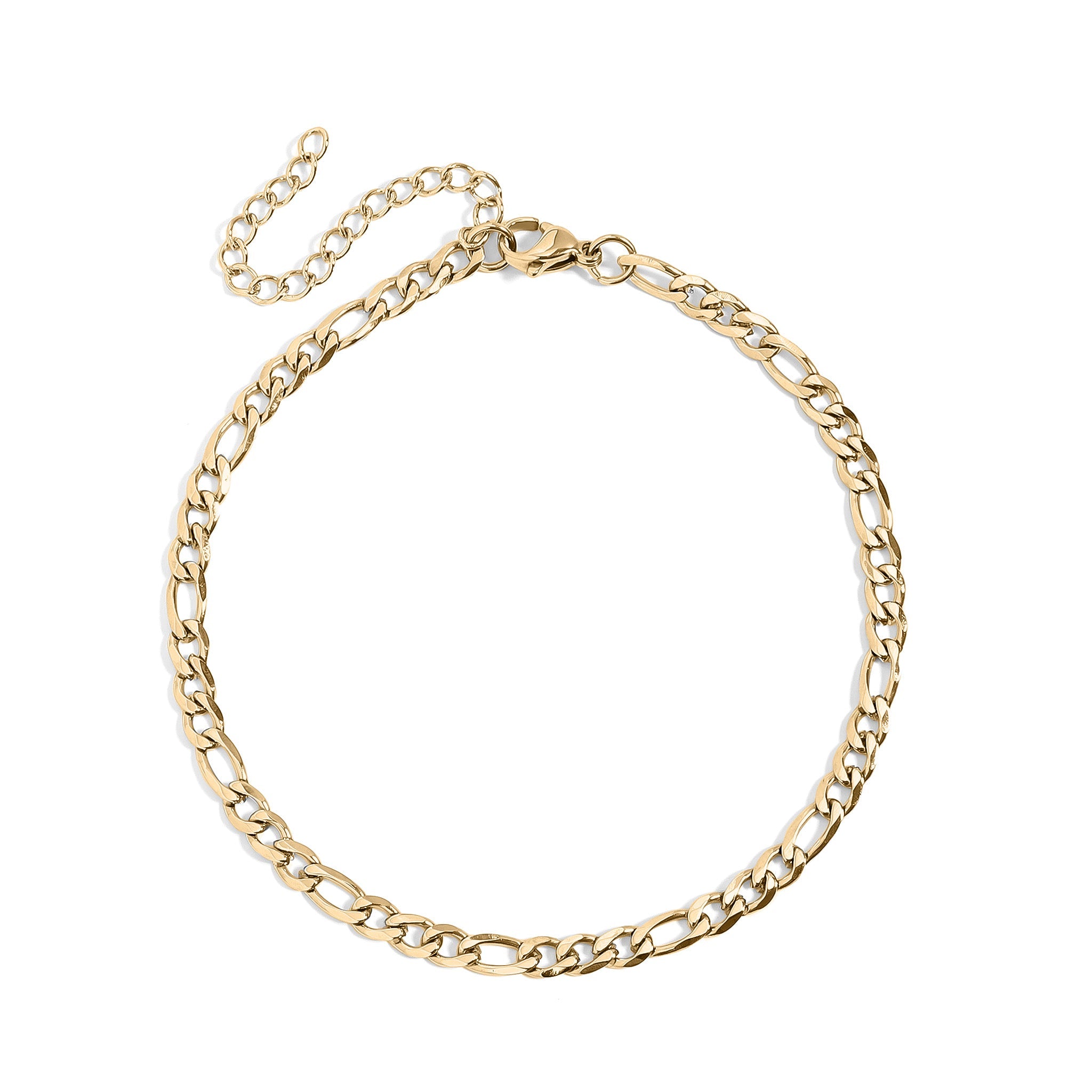 18K Gold PVD Stainless Steel Figaro Chain Bracelet or Anklet