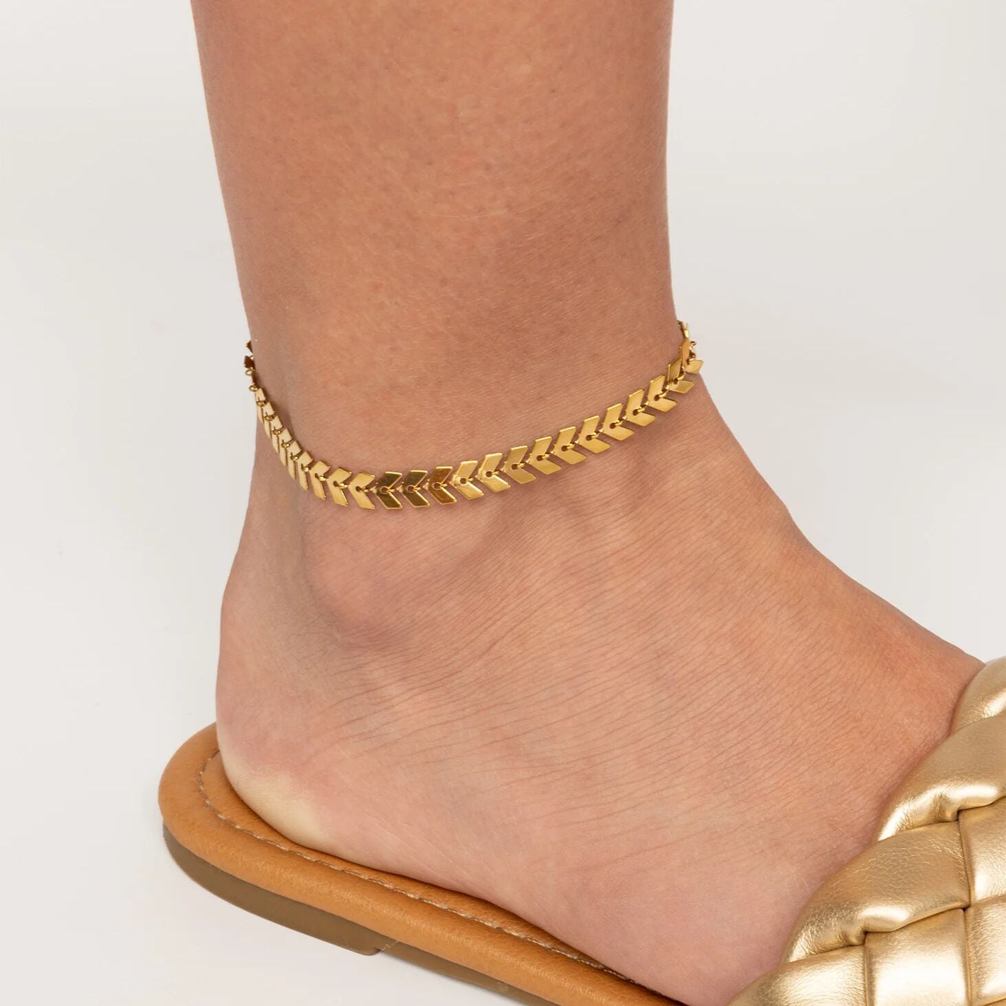 18K Gold PVD Stainless Steel Chevron Bracelet or Anklet