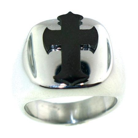 Polished Black Enamel Cross Stainless Steel Ring