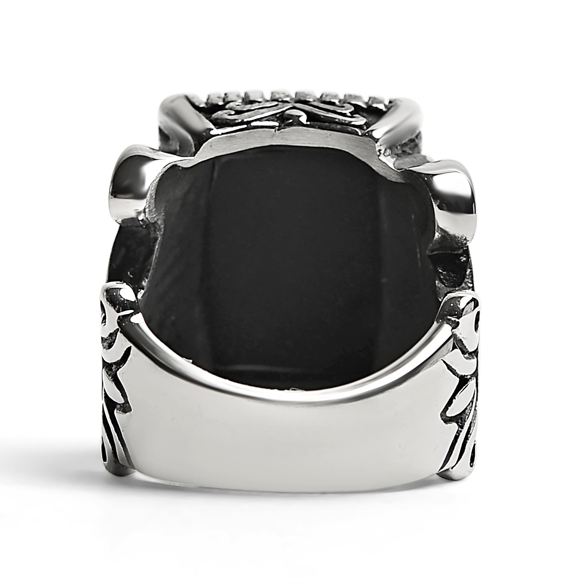 Detailed Center Black Stone Stainless Steel Ring