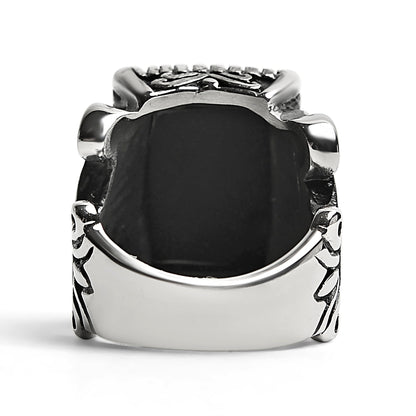 Detailed Center Black Stone Stainless Steel Ring