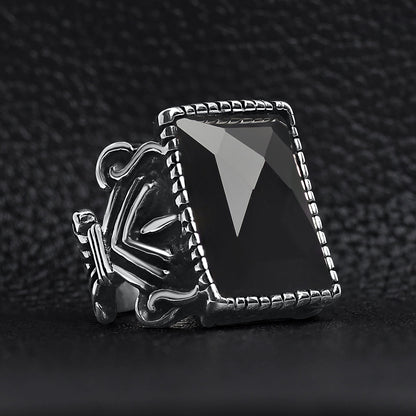 Detailed Center Black Stone Stainless Steel Ring