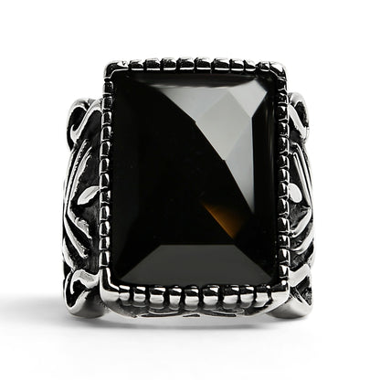 Detailed Center Black Stone Stainless Steel Ring