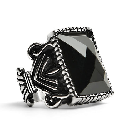 Detailed Center Black Stone Stainless Steel Ring