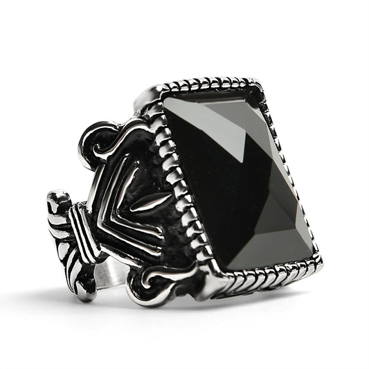 Detailed Center Black Stone Stainless Steel Ring