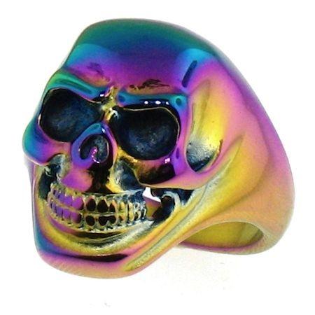 Stainless Steel Rainbow Skull Ring